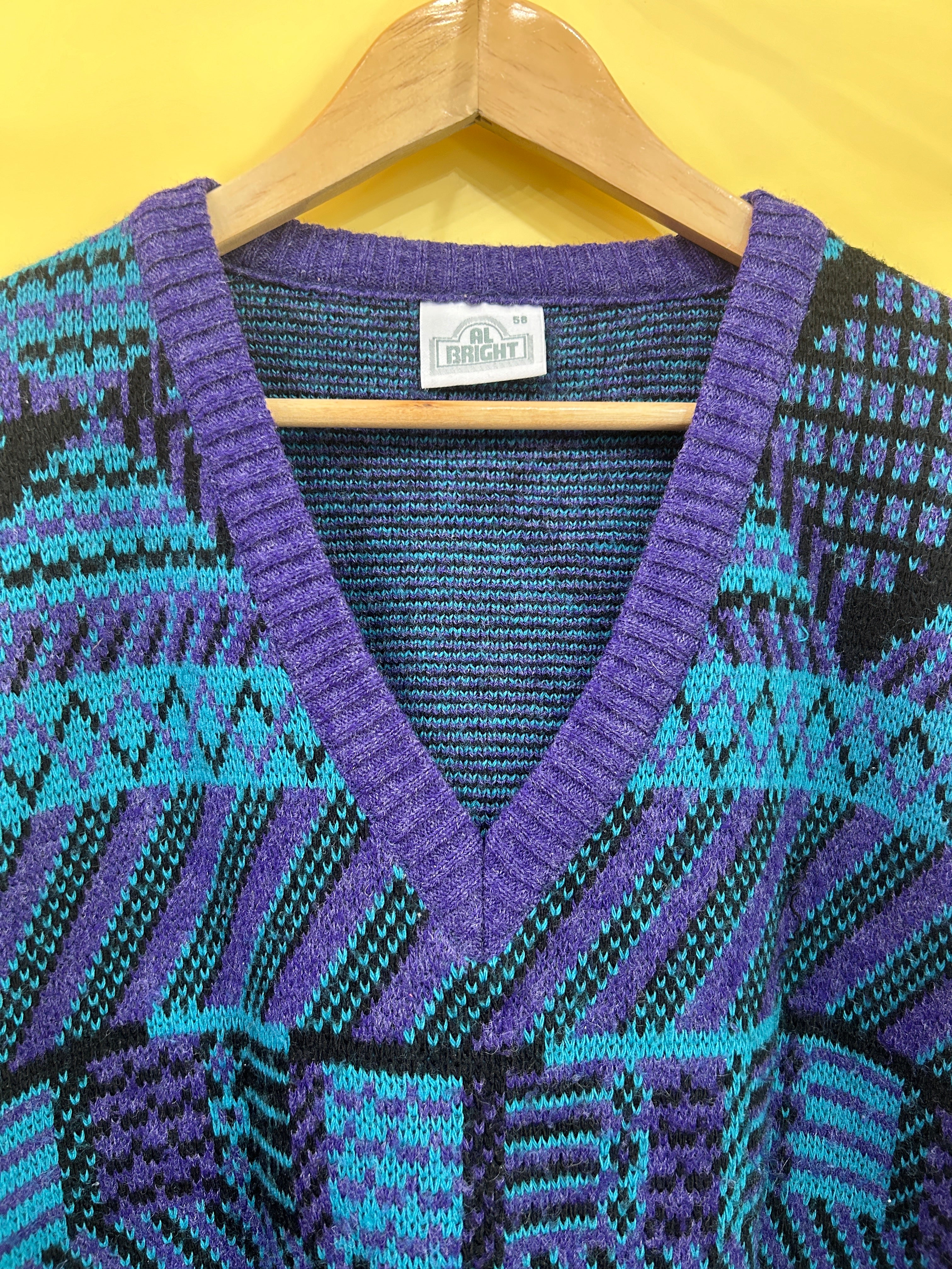 L-XL Vintage Pullunder Knitwear Crazy Patterns geometric