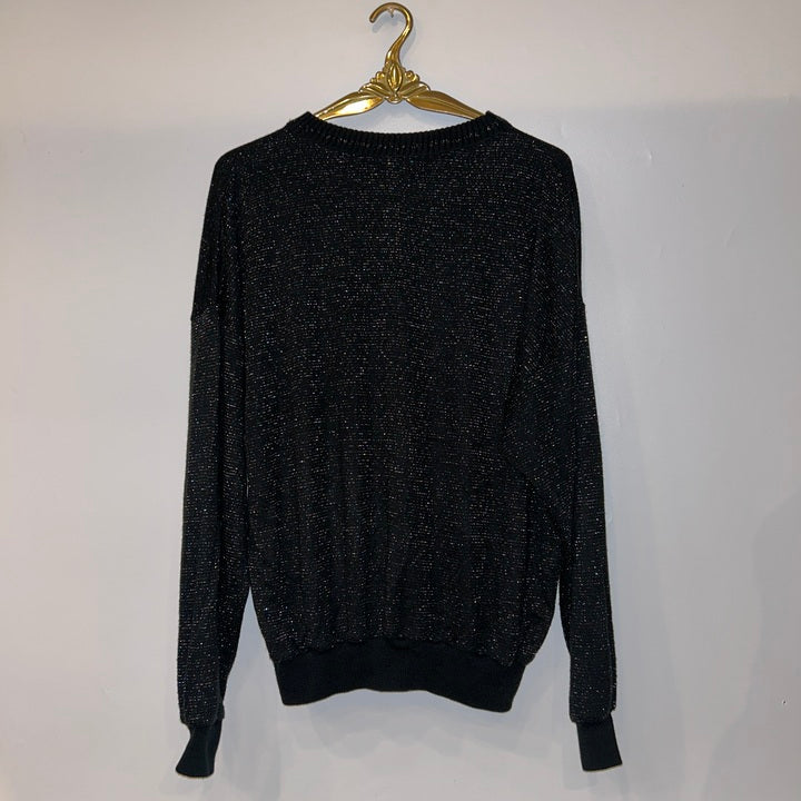 M Pullover Glitzerblumen schwarz