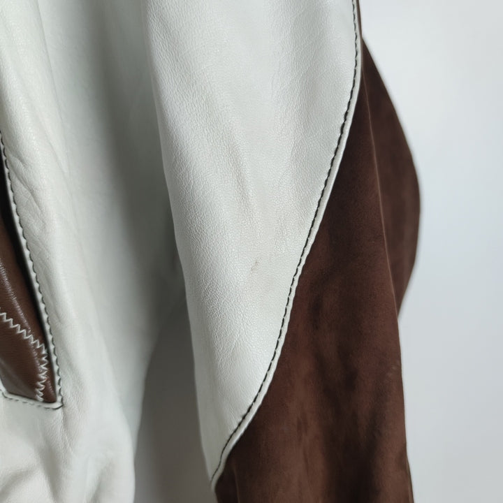 M Vintage Mädels Lederjacke Schulterpolster Braun Weiß.