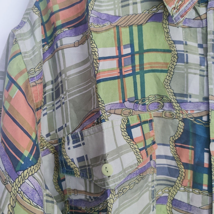 XL Vintage Kurzarmhemd Seide kariert gemustert