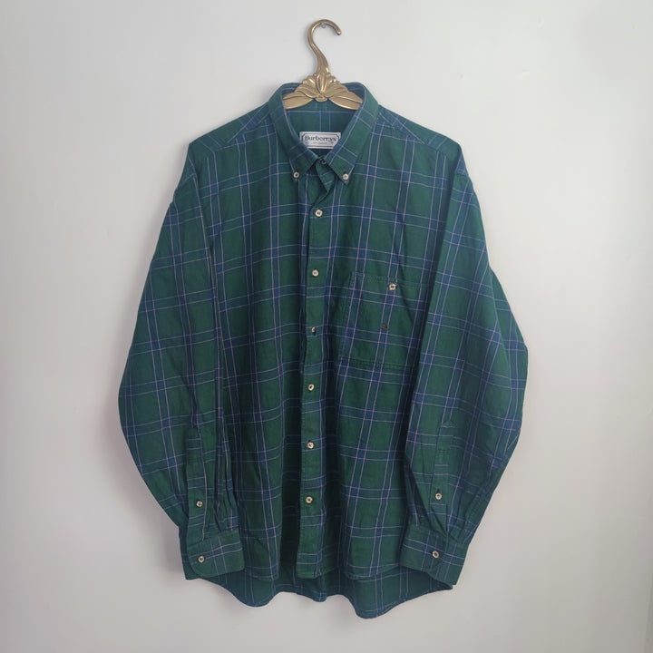L Vintage Burberry Shirt kariert Grün Blau