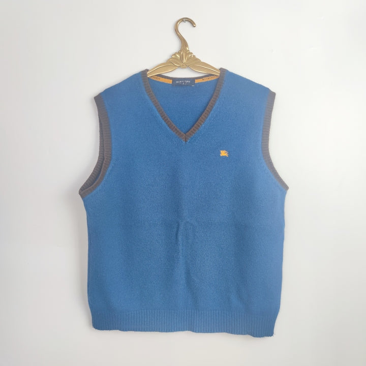 L Vintage Burberry Pullunder Blau Gelb