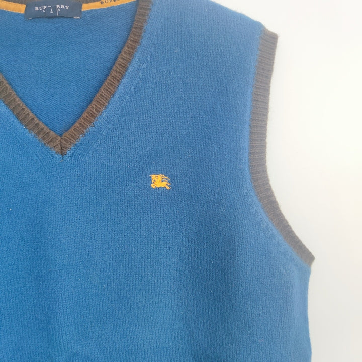 L Vintage Burberry Pullunder Blau Gelb