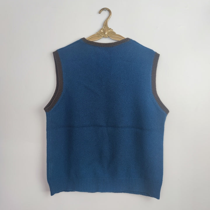L Vintage Burberry Pullunder Blau Gelb
