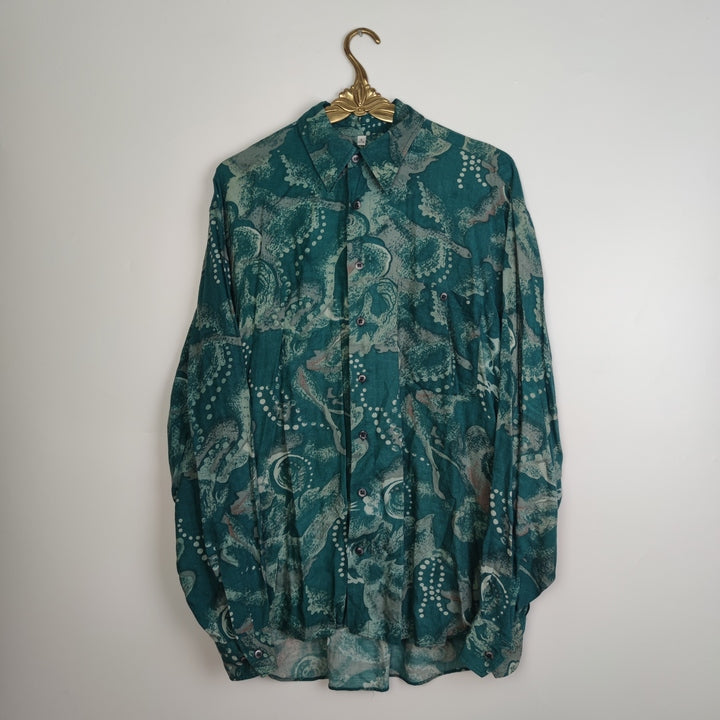 M Vintage Hemd verrückte Muster Seegrün