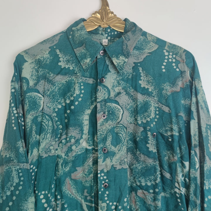 M Vintage Hemd verrückte Muster Seegrün
