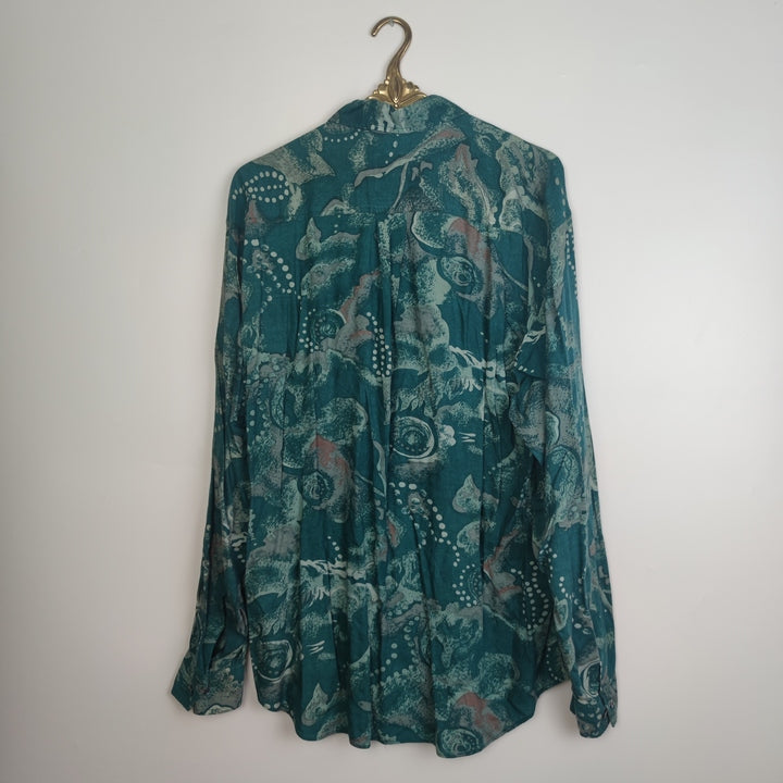 M Vintage Hemd verrückte Muster Seegrün