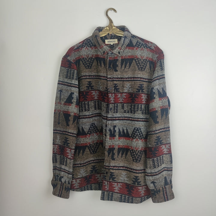 M-L Vintage Hemd Navajo Muster Rot Grau