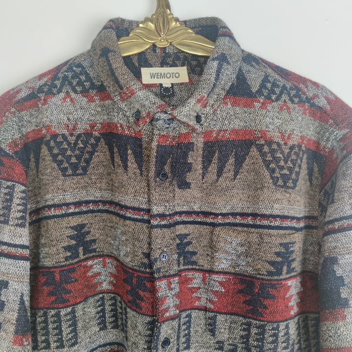 M-L Vintage Hemd Navajo Muster Rot Grau