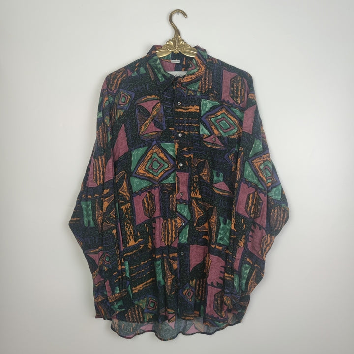 L Vintage Hemd abstrakte geometrische Motiv