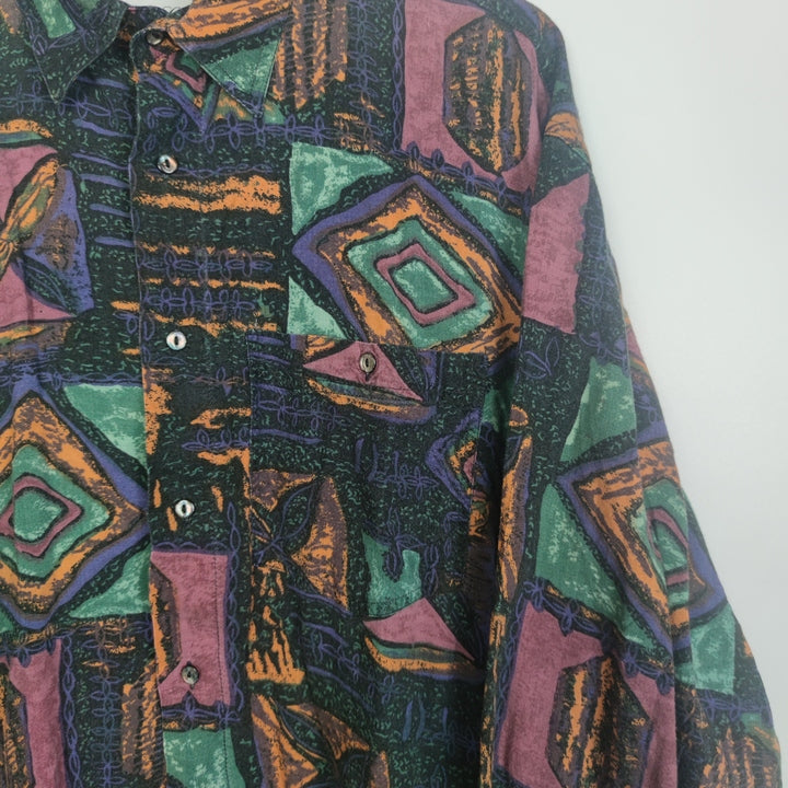 L Vintage Hemd abstrakte geometrische Motiv