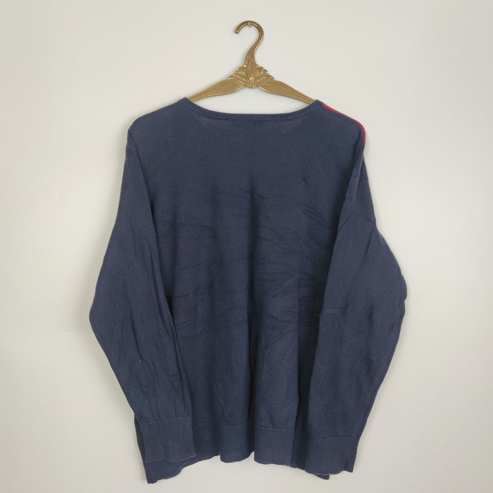 M Vintage Pullover Gürtel Blau Rot