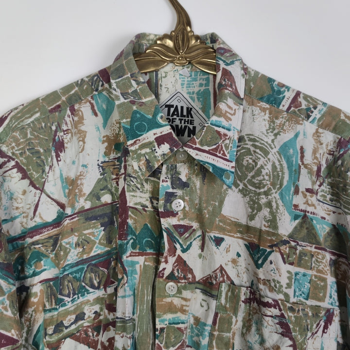 XL Kurzarmhemd abstrakt/geometrisch grün