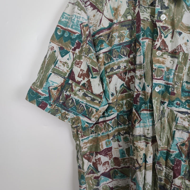 XL Kurzarmhemd abstrakt/geometrisch grün
