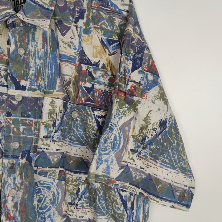 XL Kurzarmhemd abstrakt/geometrisch blau