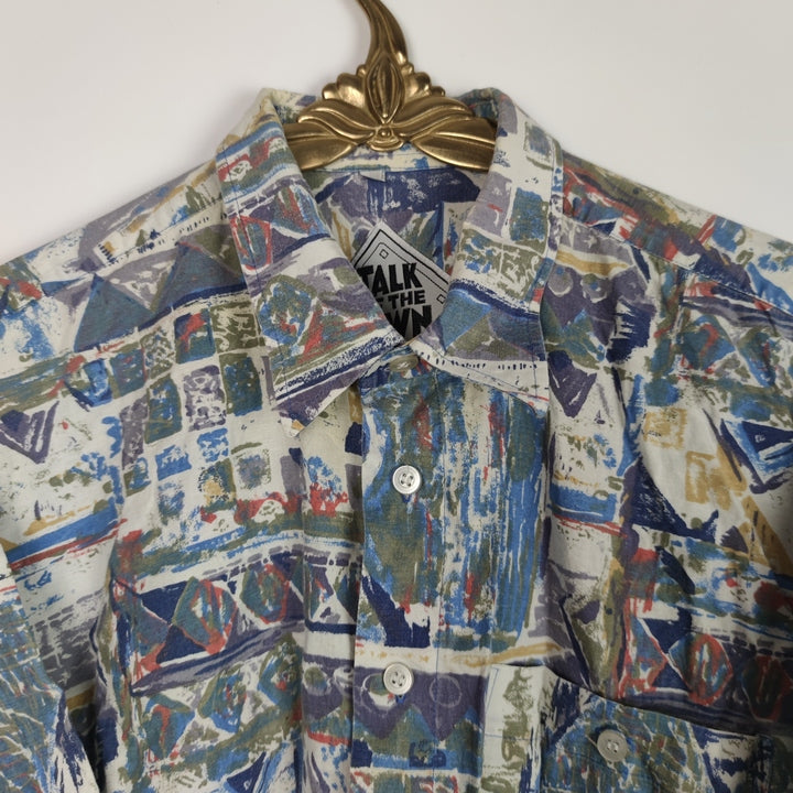 XL Kurzarmhemd abstrakt/geometrisch blau