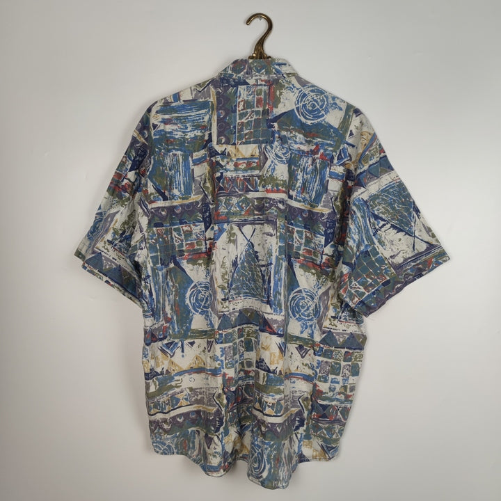 XL Kurzarmhemd abstrakt/geometrisch blau