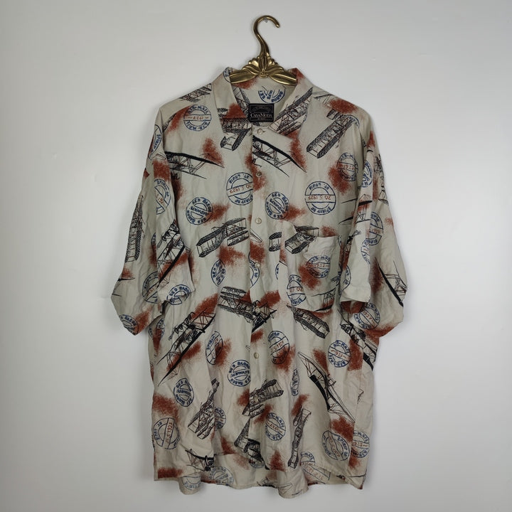 XL Kurzarmhemd Flugzeuge beige extra lang