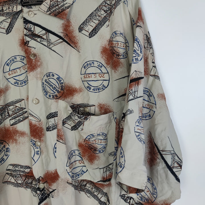 XL Kurzarmhemd Flugzeuge beige extra lang