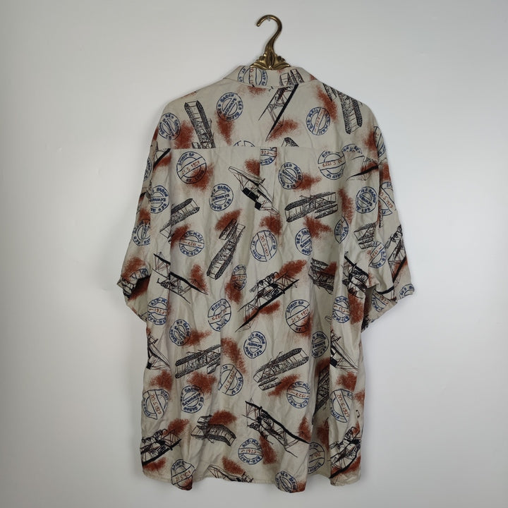 XL Kurzarmhemd Flugzeuge beige extra lang