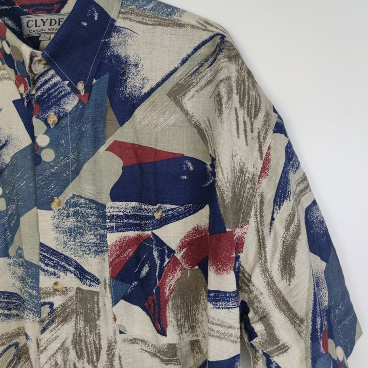 XL Kurzarmhemd abstrakt blau/olivgrün