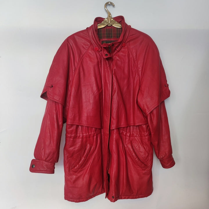 M Ledermantel Glattleder Schulterpolster rot