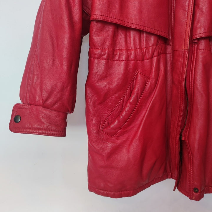 M Ledermantel Glattleder Schulterpolster rot