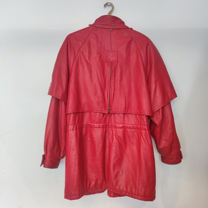 M Ledermantel Glattleder Schulterpolster rot