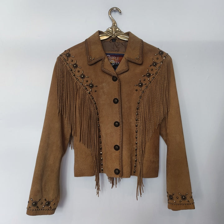 S Lederjacke Wildleder Fransen braun