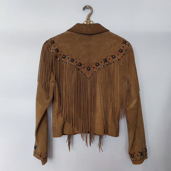S Lederjacke Wildleder Fransen braun
