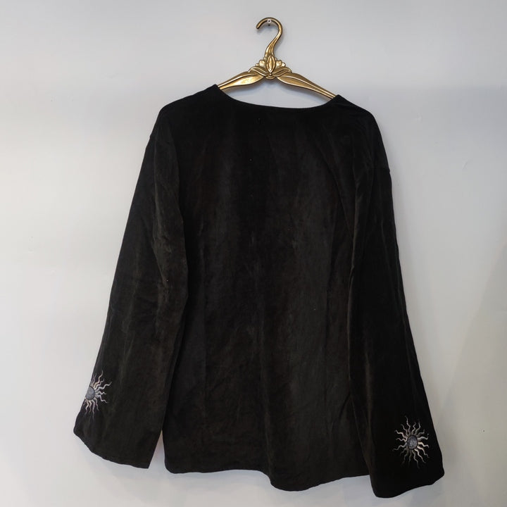L-XL Samtsweater Sonne schwarz