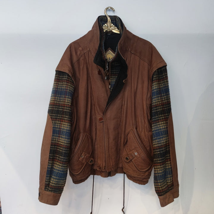 M-L Leder-/Wolljacke mit abnehmbaren Ärmeln kariert