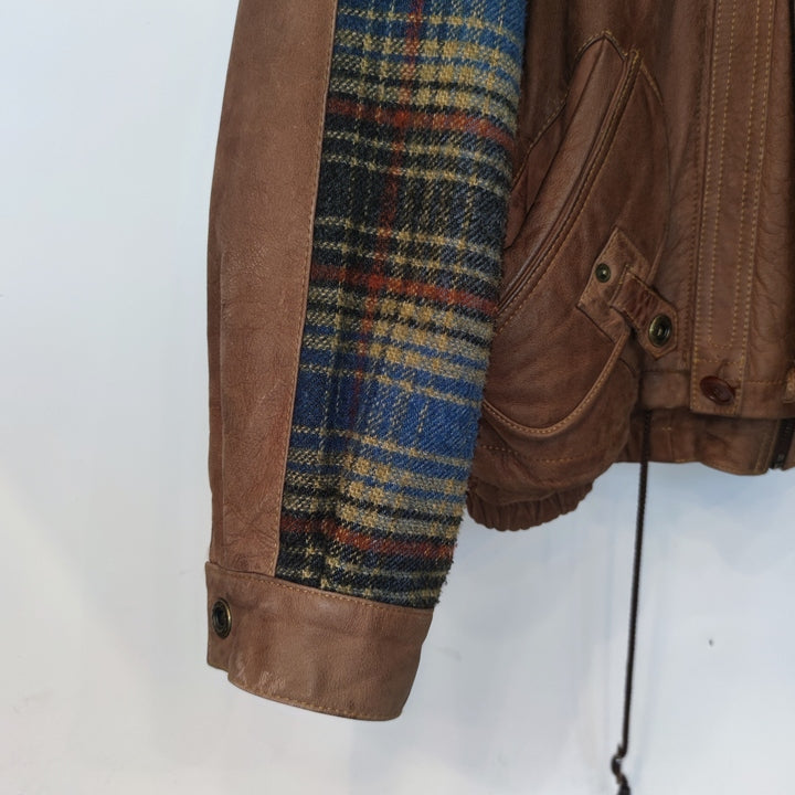 M-L Leder-/Wolljacke mit abnehmbaren Ärmeln kariert
