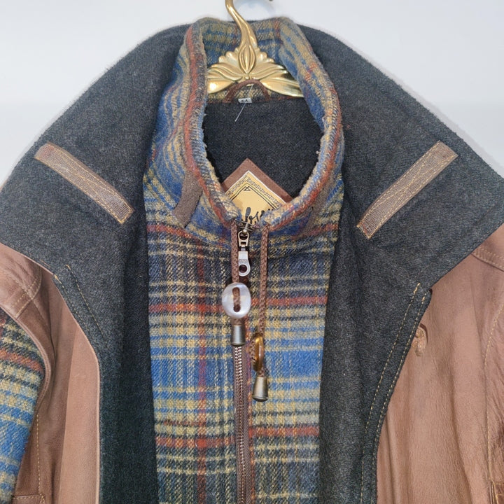 M-L Leder-/Wolljacke mit abnehmbaren Ärmeln kariert