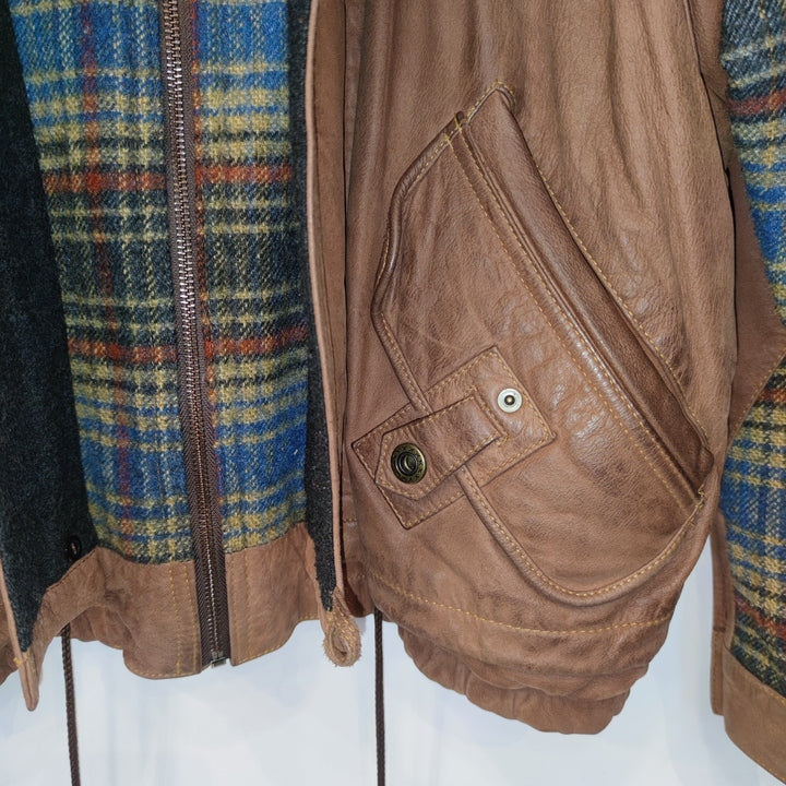 M-L Leder-/Wolljacke mit abnehmbaren Ärmeln kariert