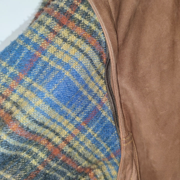 M-L Leder-/Wolljacke mit abnehmbaren Ärmeln kariert