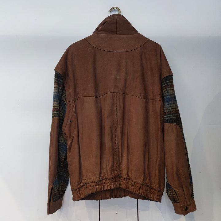 M-L Leder-/Wolljacke mit abnehmbaren Ärmeln kariert
