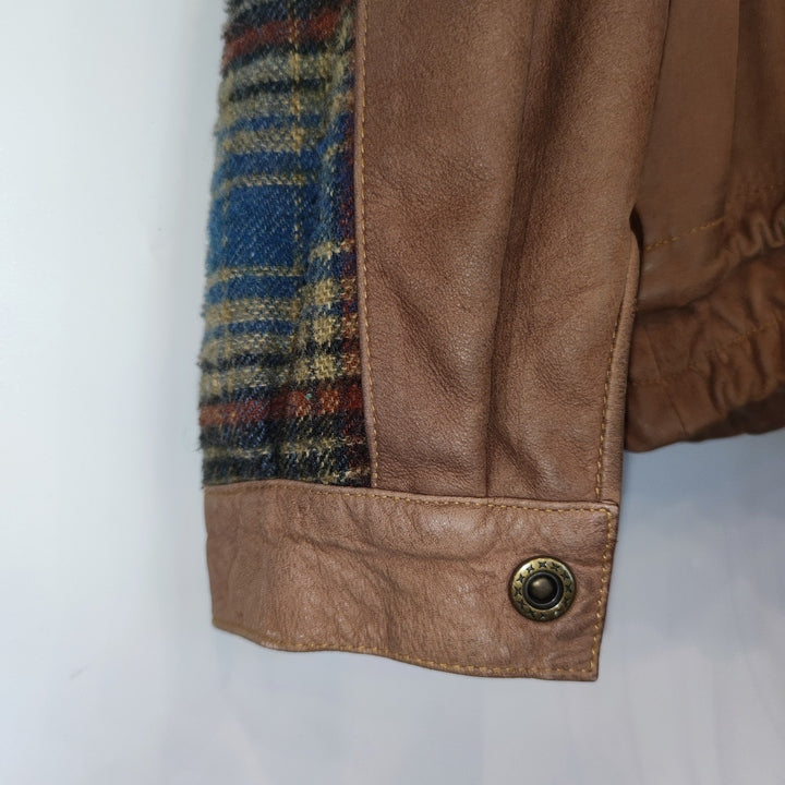 M-L Leder-/Wolljacke mit abnehmbaren Ärmeln kariert