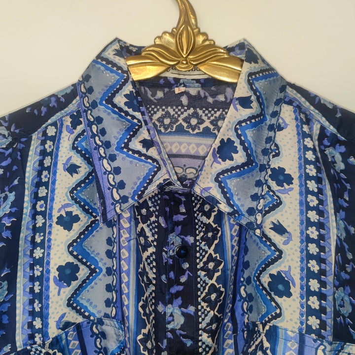 M Seidenhemd griechische Skulpturen schwarz/blau