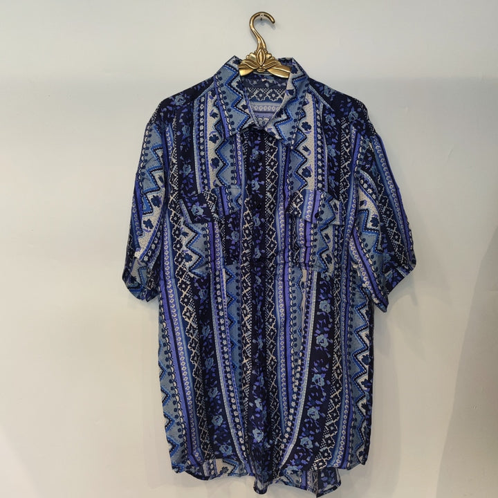 M Seidenhemd griechische Skulpturen schwarz/blau