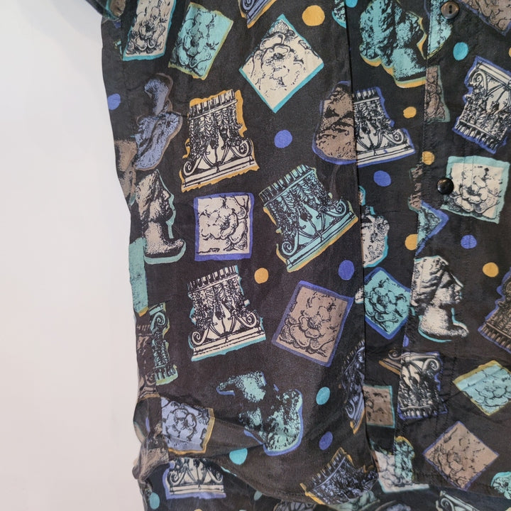 M Seidenhemd griechische Skulpturen schwarz/blau