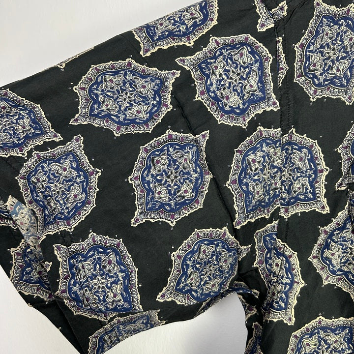 XL Seiden Hemd Mandala blau/schwarz