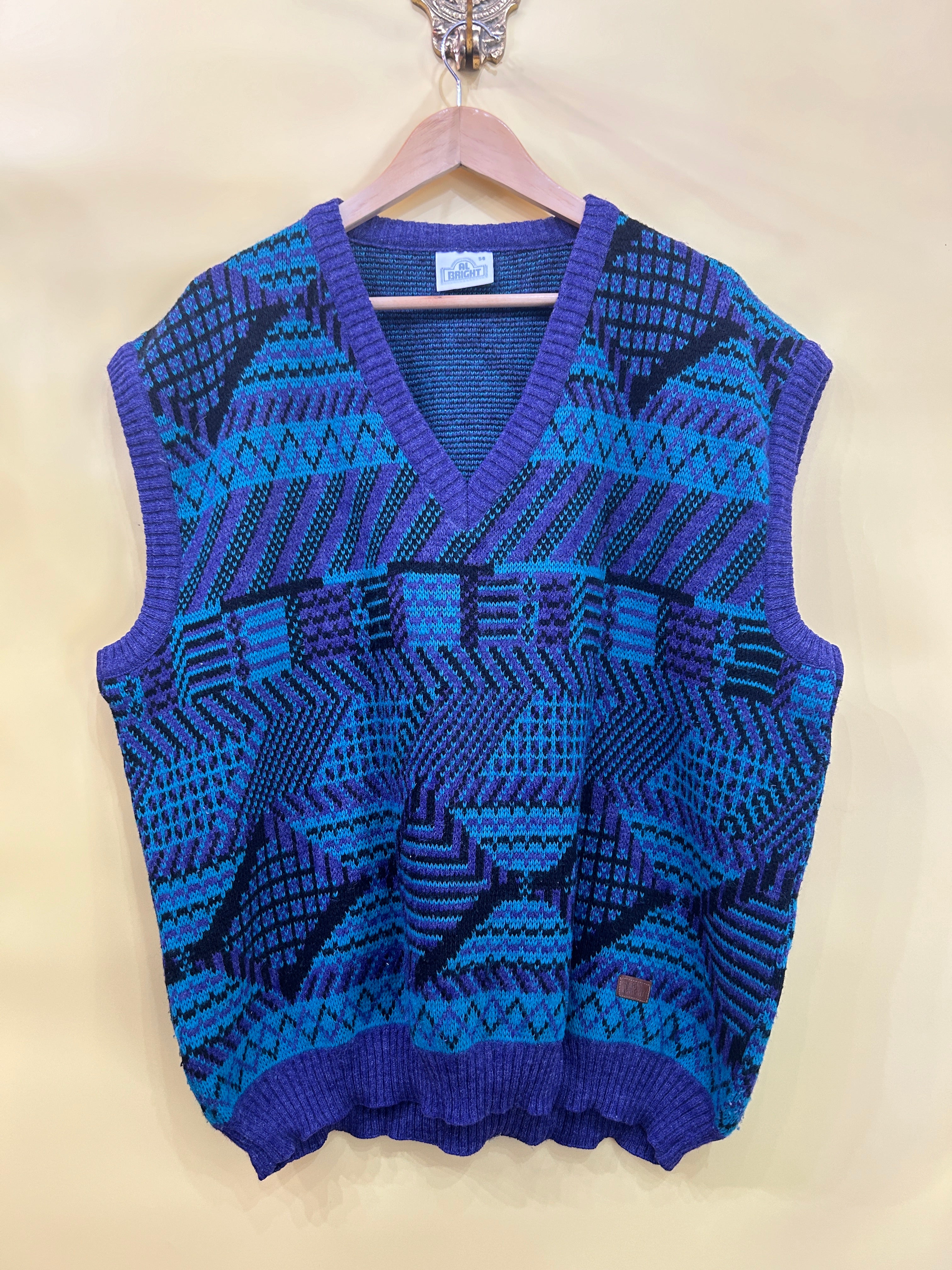 L-XL Vintage Pullunder Knitwear Crazy Patterns geometric