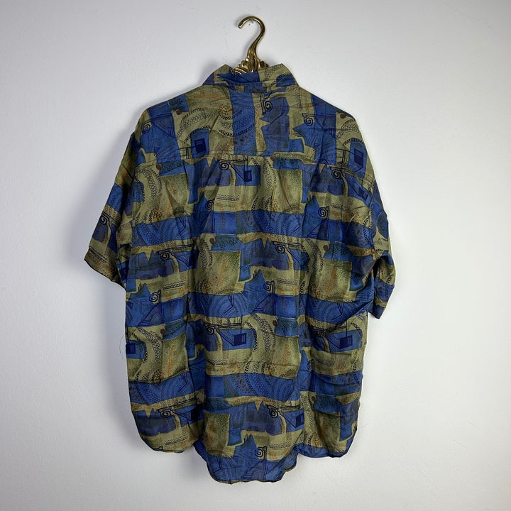 M Seiden Hemd abstrakt blau/grün