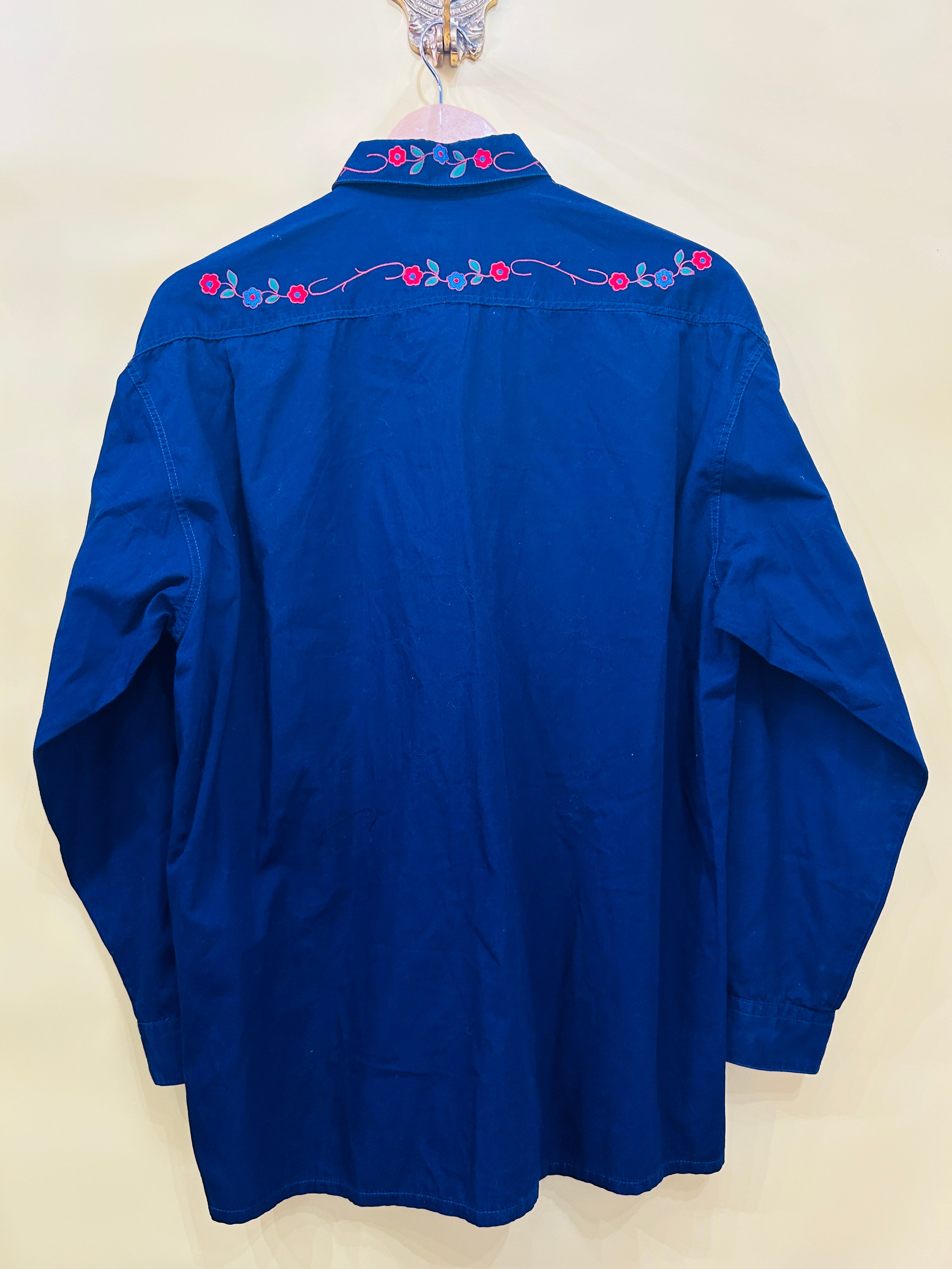 M Naf Longsleeve Sirt Blumen dunkelblau
