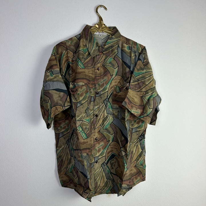 M Seiden Hemd abstrakt grün/beige