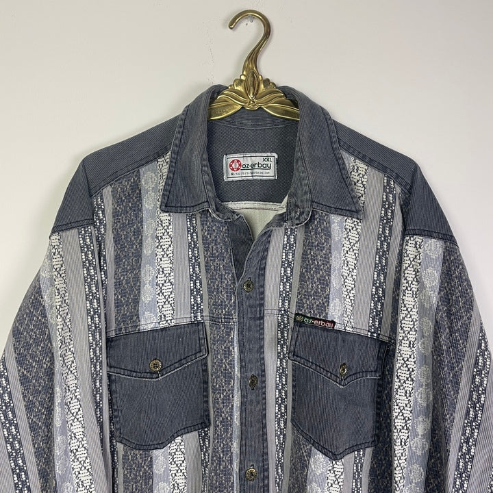 XXL Vintage Cord Hemd grau weiß