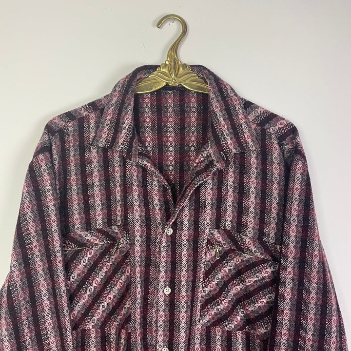 L Hemd gemustert Streifen weiss, rot