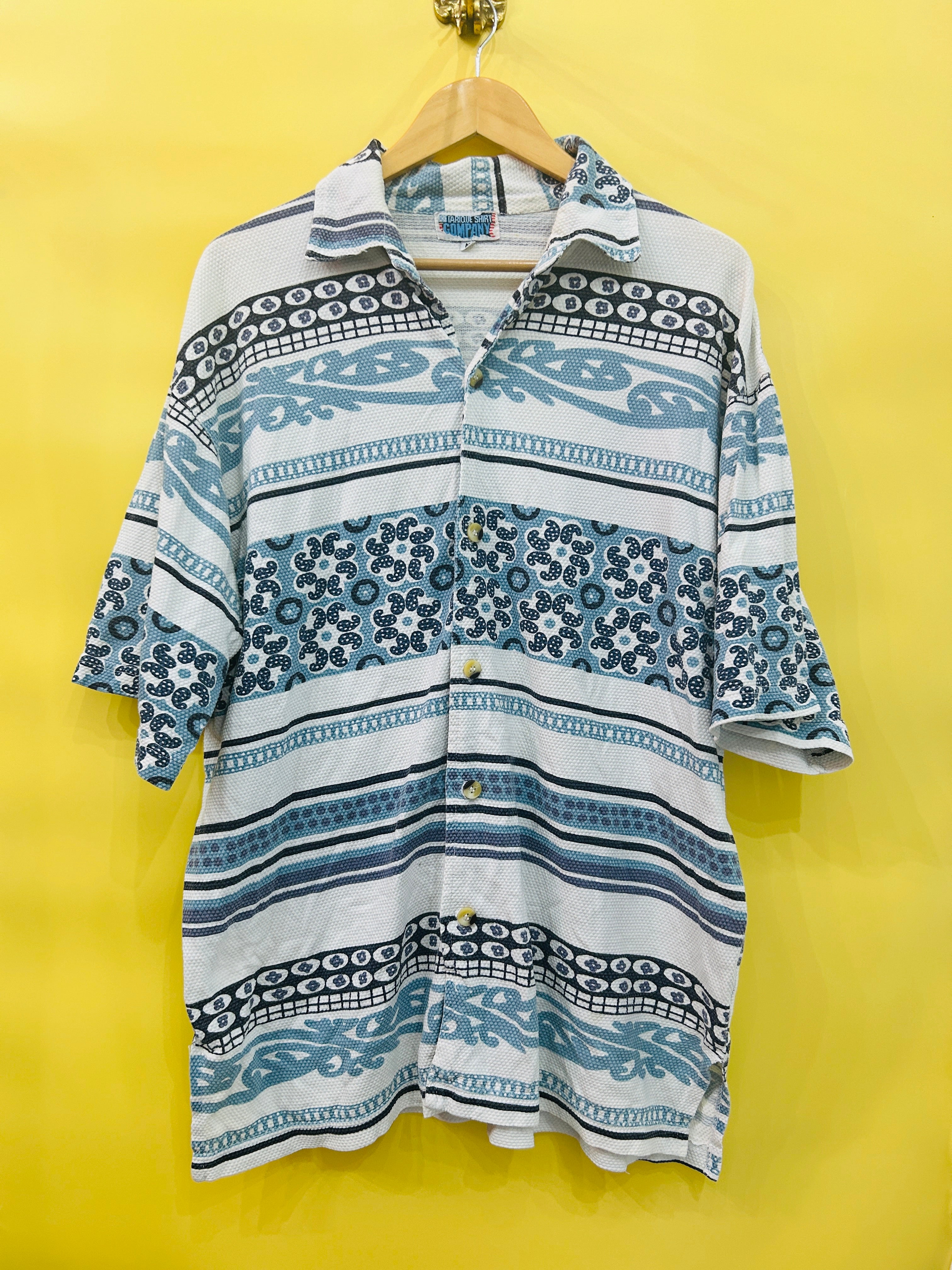 M-L Vintage Shortsleeve Shirt blau/weiß