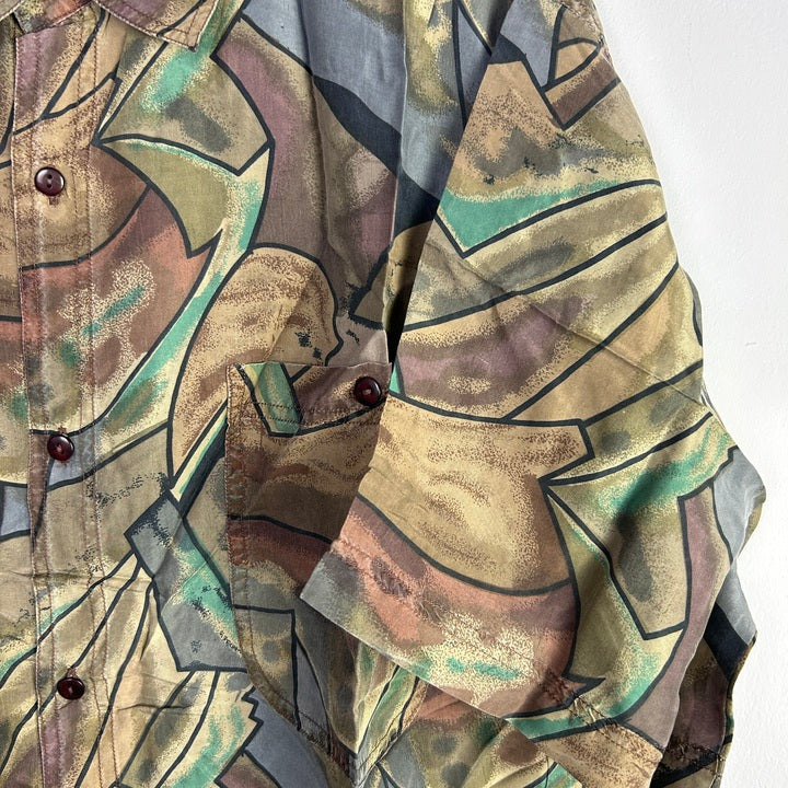 M Seiden Hemd abstrakt grün/beige